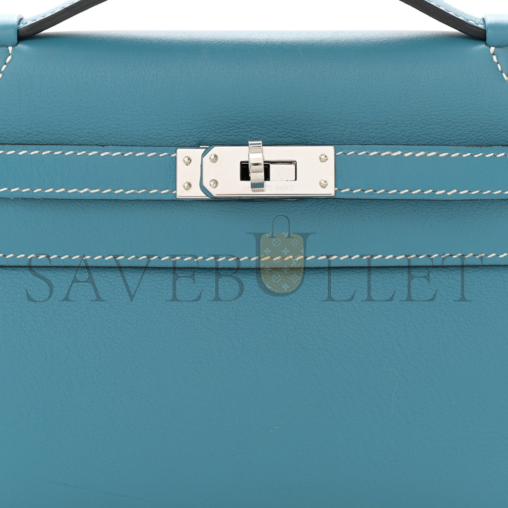 HERMÈS SWIFT KELLY POCHETTE CLUTCH BLUE JEAN (22*14*7cm) 